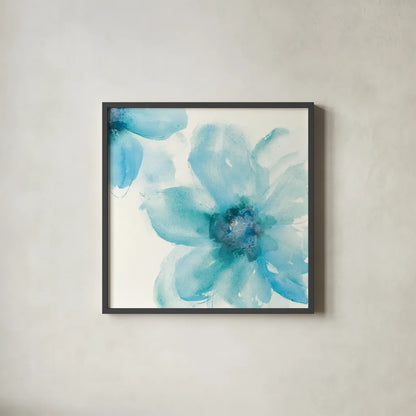 Teal Cosmos I by Chris Paschke. Shown in a sleek black glass frame for a contemporary gallery look. Available as an archival giclee rolled canvas, fine art paper, or poster print. SKU 34004a.