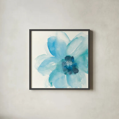 Teal Cosmos II by Chris Paschke. Shown in a sleek black glass frame for a contemporary gallery look. Available as an archival giclee rolled canvas, fine art paper, or poster print. SKU 34005a.