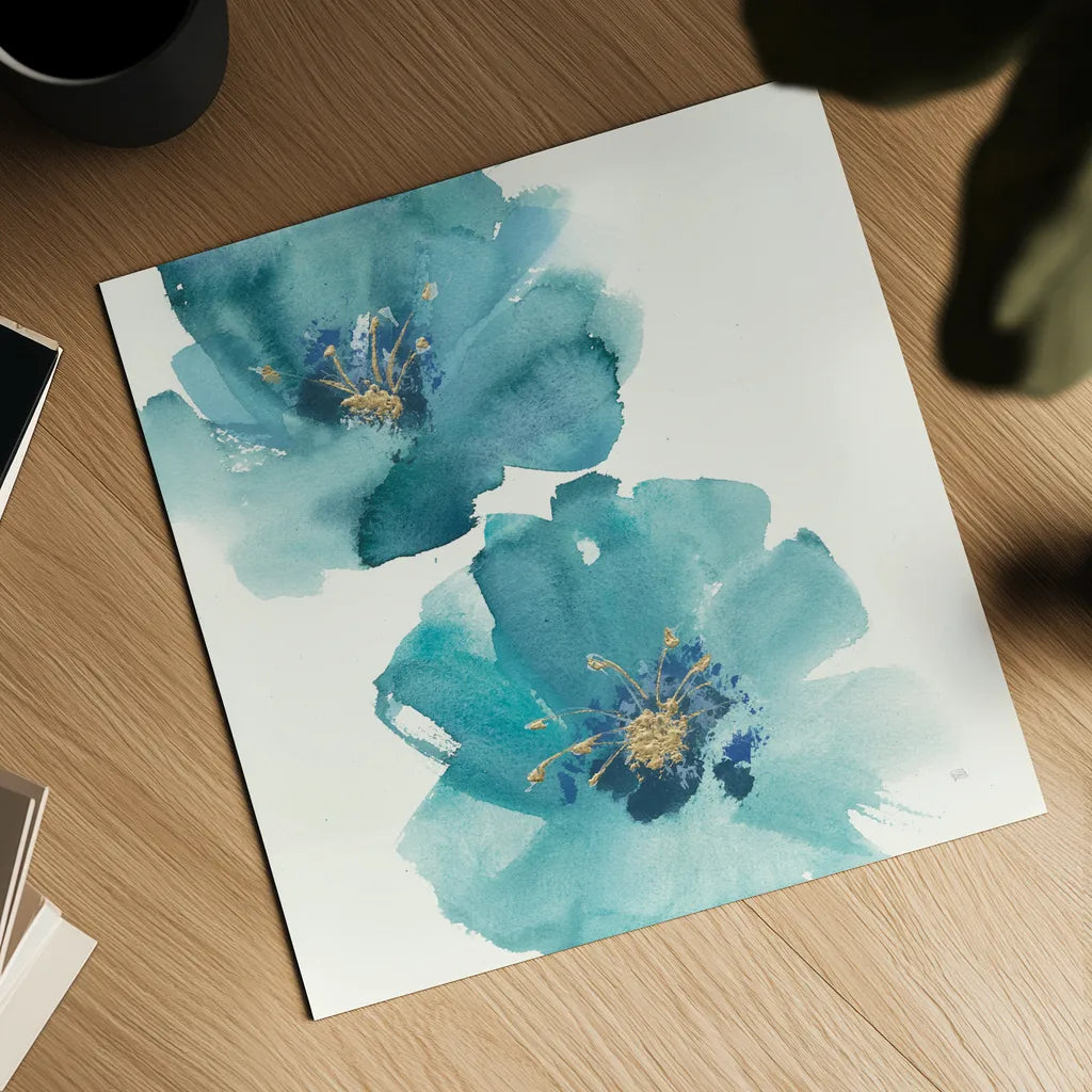 Teal Cosmos III by Chris Paschke. Shown as a detailed flat fine art print, highlighting archival giclee quality. Available as an archival giclee rolled canvas, fine art paper, or poster print. SKU 34006a.