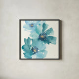 Teal Cosmos IV by Chris Paschke. Shown in a sleek black glass frame for a contemporary gallery look. Available as an archival giclee rolled canvas, fine art paper, or poster print. SKU 34007a.