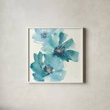 Teal Cosmos IV by Chris Paschke. Shown in a crisp white glass frame for a clean and minimalist style. Available as an archival giclee rolled canvas, fine art paper, or poster print. SKU 34007a.