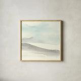 Teal Sky I by Chris Paschke. Shown in a natural wood glass frame for a timeless modern aesthetic. Available as an archival giclee rolled canvas, fine art paper, or poster print. SKU 44538a.