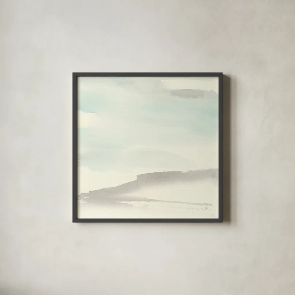 Teal Sky II by Chris Paschke. Shown in a sleek black glass frame for a contemporary gallery look. Available as an archival giclee rolled canvas, fine art paper, or poster print. SKU 44539a.