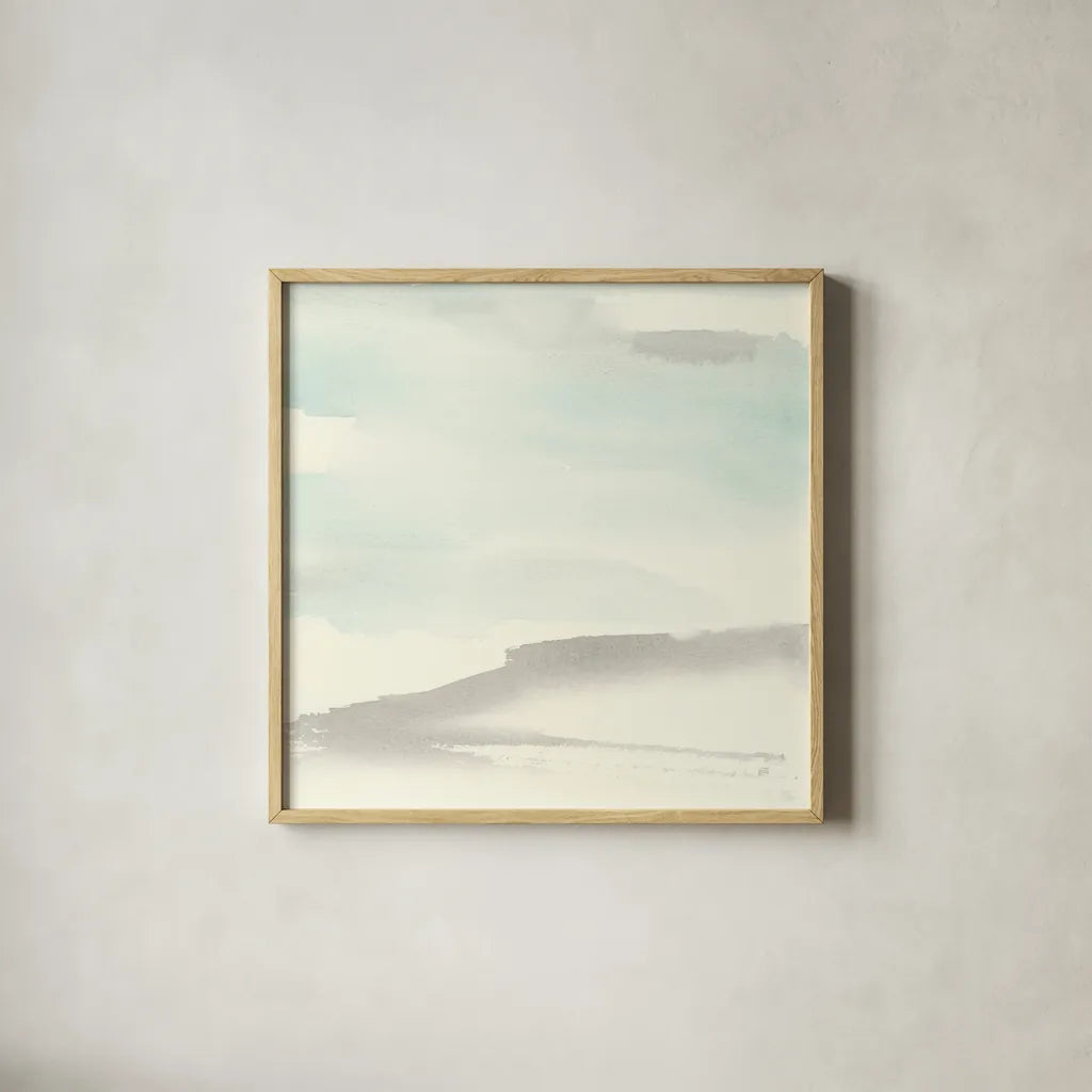Teal Sky II by Chris Paschke. Shown in a natural wood glass frame for a timeless modern aesthetic. Available as an archival giclee rolled canvas, fine art paper, or poster print. SKU 44539a.