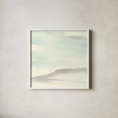 Teal Sky II by Chris Paschke. Shown in a crisp white glass frame for a clean and minimalist style. Available as an archival giclee rolled canvas, fine art paper, or poster print. SKU 44539a.