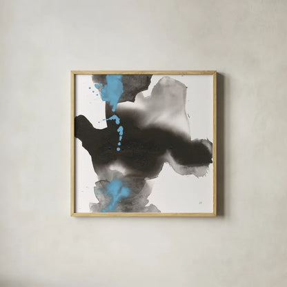 Teal and Ink I by Chris Paschke. Shown in a natural wood glass frame for a timeless modern aesthetic. Available as an archival giclee rolled canvas, fine art paper, or poster print. SKU 99884a.