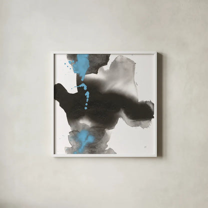 Teal and Ink I by Chris Paschke. Shown in a crisp white glass frame for a clean and minimalist style. Available as an archival giclee rolled canvas, fine art paper, or poster print. SKU 99884a.