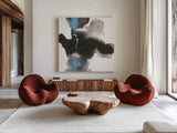 Teal and Ink I by Chris Paschke. Shown as extra-large giant wall art in a modern living room. Available as an archival giclee rolled canvas, fine art paper, or poster print. SKU 99884a.
