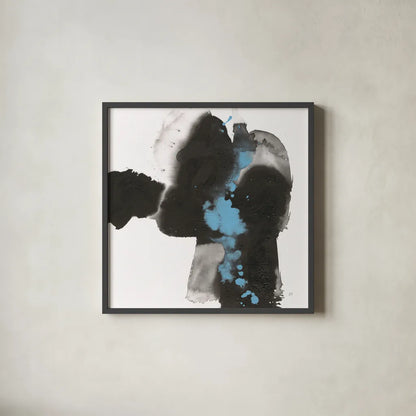 Teal and Ink II by Chris Paschke. Shown in a sleek black glass frame for a contemporary gallery look. Available as an archival giclee rolled canvas, fine art paper, or poster print. SKU 99885a.