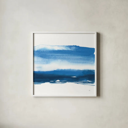 Teal and Navy I by Chris Paschke. Shown in a crisp white glass frame for a clean and minimalist style. Available as an archival giclee rolled canvas, fine art paper, or poster print. SKU 81049a.