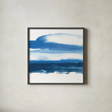 Teal and Navy II by Chris Paschke. Shown in a sleek black glass frame for a contemporary gallery look. Available as an archival giclee rolled canvas, fine art paper, or poster print. SKU 81050a.