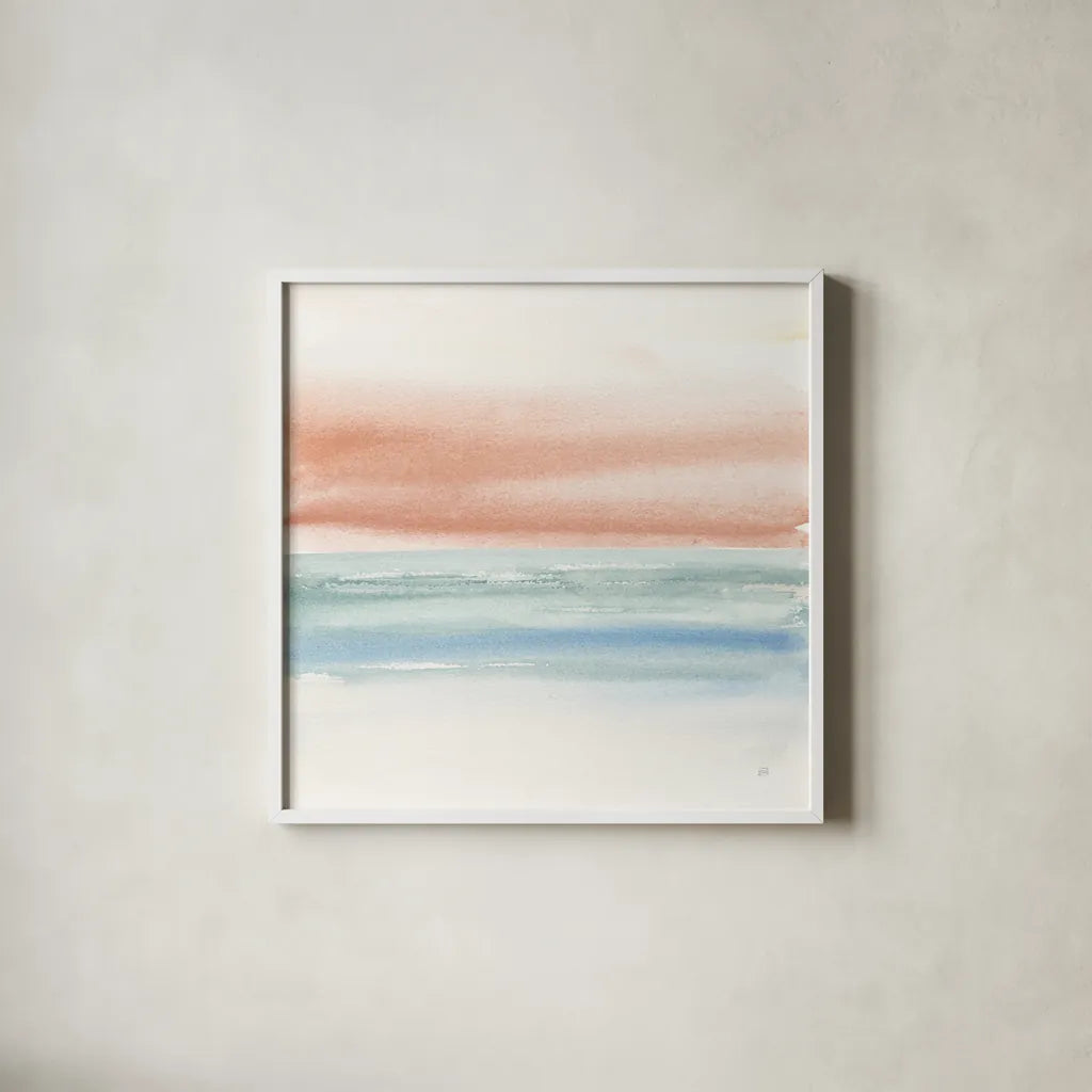 Terracotta Fog II by Chris Paschke. Shown in a crisp white glass frame for a clean and minimalist style. Available as an archival giclee rolled canvas, fine art paper, or poster print. SKU 73247a.