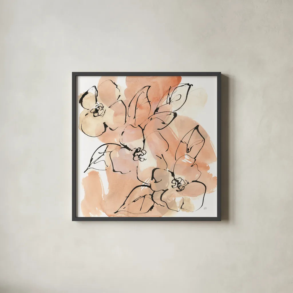 Terracotta Neutrals II by Chris Paschke. Shown in a sleek black glass frame for a contemporary gallery look. Available as an archival giclee rolled canvas, fine art paper, or poster print. SKU 70656a.
