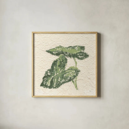 Textile Leaves I by Chris Paschke. Shown in a natural wood glass frame for a timeless modern aesthetic. Available as an archival giclee rolled canvas, fine art paper, or poster print. SKU 94411a.