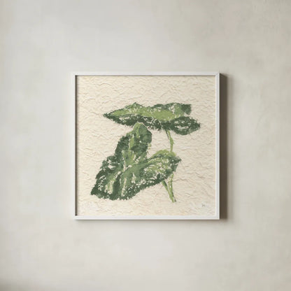 Textile Leaves I by Chris Paschke. Shown in a crisp white glass frame for a clean and minimalist style. Available as an archival giclee rolled canvas, fine art paper, or poster print. SKU 94411a.