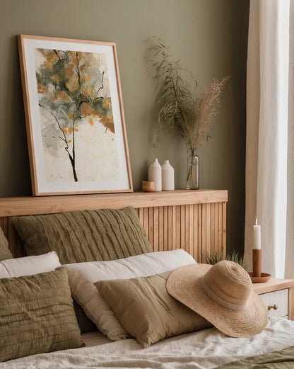 Textural Trees I by Chris Paschke. shown as a paper print in a natural frame. Available as a archival giclee rolled canvas, fine art paper, or poster print. SKU 88338h.