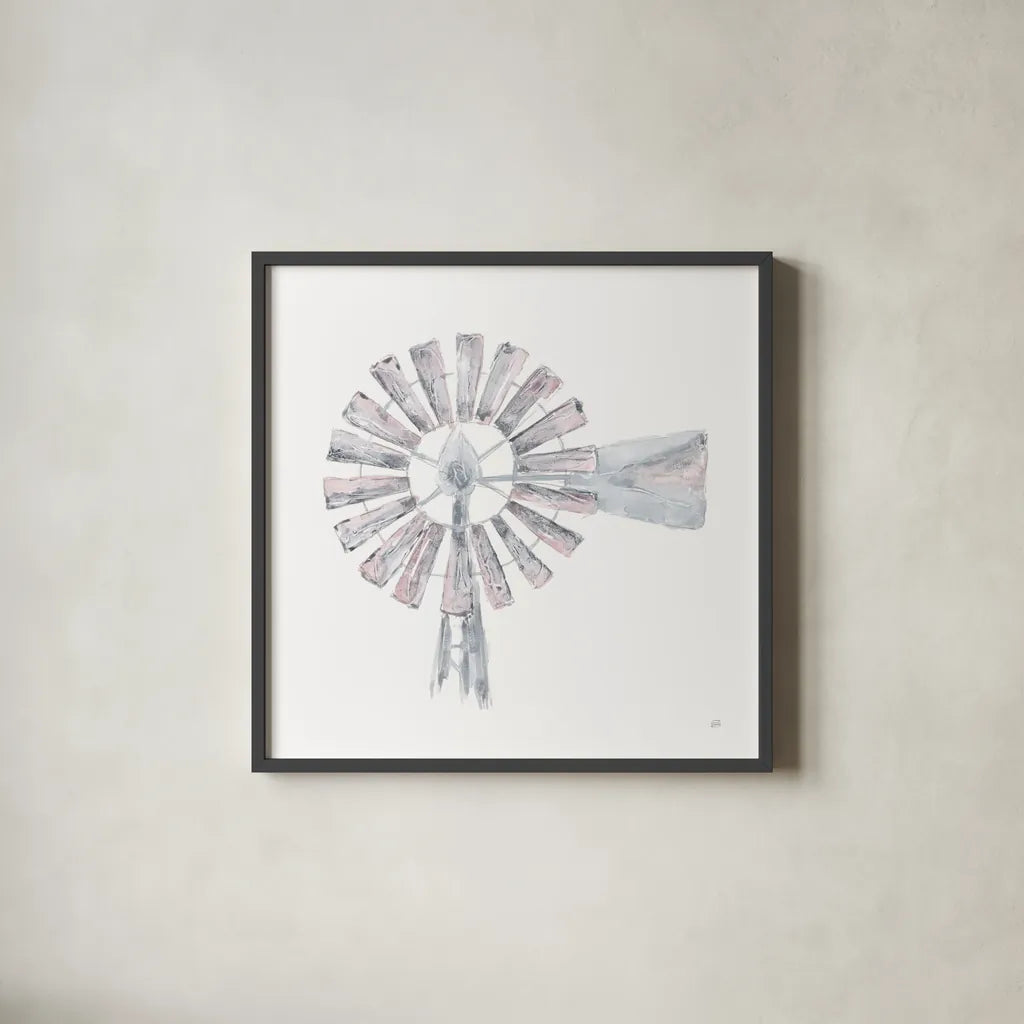 Textural Windmill I by Chris Paschke. Shown in a sleek black glass frame for a contemporary gallery look. Available as an archival giclee rolled canvas, fine art paper, or poster print. SKU 76334a.