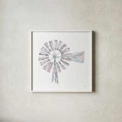 Textural Windmill I by Chris Paschke. Shown in a crisp white glass frame for a clean and minimalist style. Available as an archival giclee rolled canvas, fine art paper, or poster print. SKU 76334a.