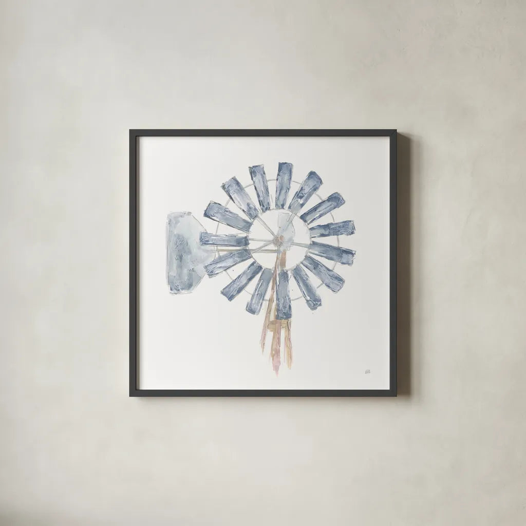 Textural Windmill II by Chris Paschke. Shown in a sleek black glass frame for a contemporary gallery look. Available as an archival giclee rolled canvas, fine art paper, or poster print. SKU 76335a.