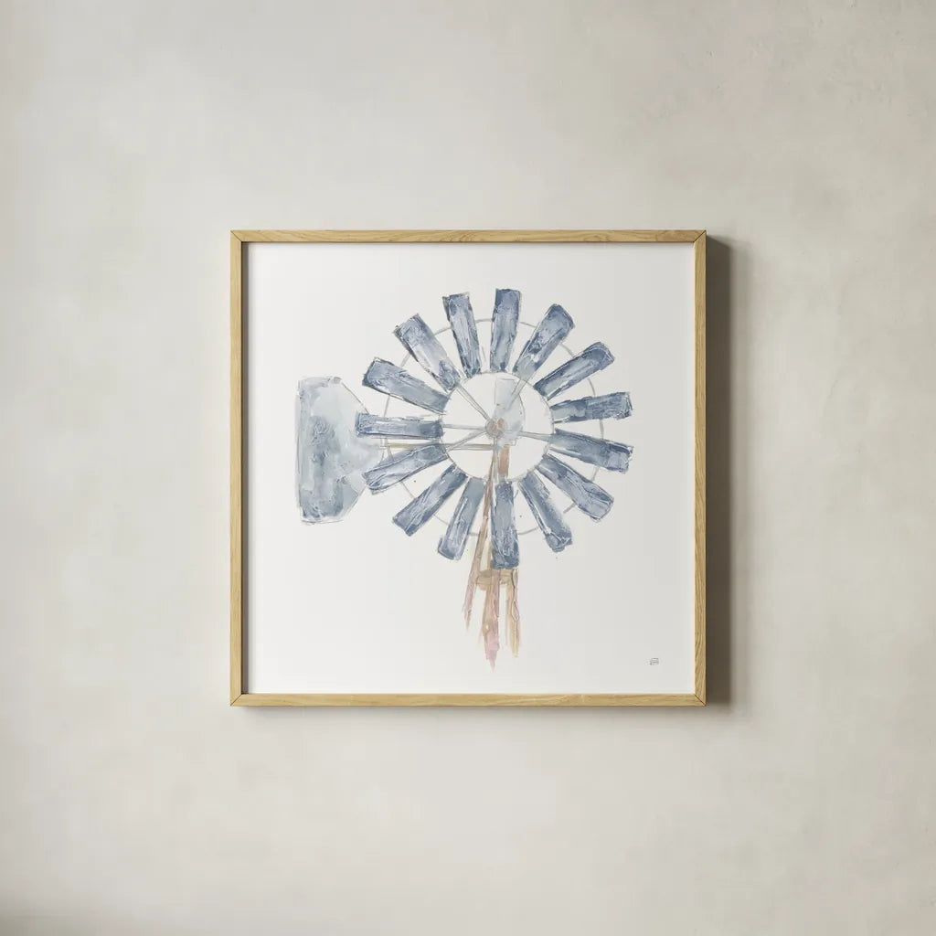 Textural Windmill II by Chris Paschke. Shown in a natural wood glass frame for a timeless modern aesthetic. Available as an archival giclee rolled canvas, fine art paper, or poster print. SKU 76335a.