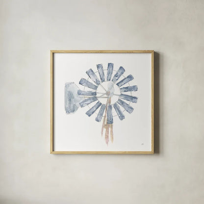 Textural Windmill II by Chris Paschke. Shown in a natural wood glass frame for a timeless modern aesthetic. Available as an archival giclee rolled canvas, fine art paper, or poster print. SKU 76335a.
