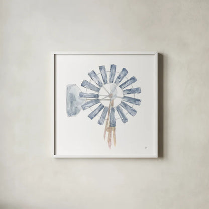 Textural Windmill II by Chris Paschke. Shown in a crisp white glass frame for a clean and minimalist style. Available as an archival giclee rolled canvas, fine art paper, or poster print. SKU 76335a.