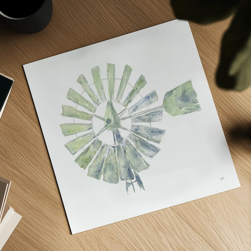 Textural Windmill III by Chris Paschke. Shown as a detailed flat fine art print, highlighting archival giclee quality. Available as an archival giclee rolled canvas, fine art paper, or poster print. SKU 76336a.