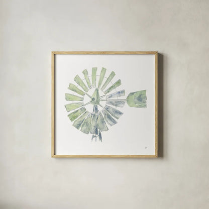 Textural Windmill III by Chris Paschke. Shown in a natural wood glass frame for a timeless modern aesthetic. Available as an archival giclee rolled canvas, fine art paper, or poster print. SKU 76336a.