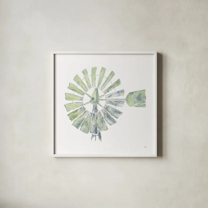 Textural Windmill III by Chris Paschke. Shown in a crisp white glass frame for a clean and minimalist style. Available as an archival giclee rolled canvas, fine art paper, or poster print. SKU 76336a.