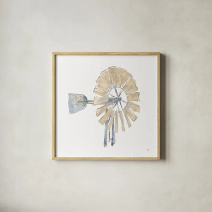 Textural Windmill IV by Chris Paschke. Shown in a natural wood glass frame for a timeless modern aesthetic. Available as an archival giclee rolled canvas, fine art paper, or poster print. SKU 76337a.