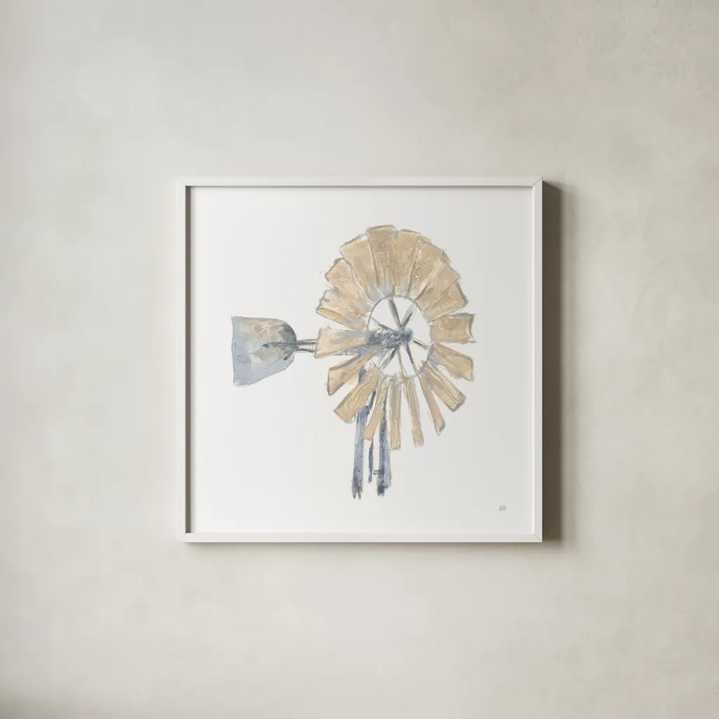 Textural Windmill IV by Chris Paschke. Shown in a crisp white glass frame for a clean and minimalist style. Available as an archival giclee rolled canvas, fine art paper, or poster print. SKU 76337a.