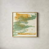 Textured Gold I by Chris Paschke. Shown in a natural wood glass frame for a timeless modern aesthetic. Available as an archival giclee rolled canvas, fine art paper, or poster print. SKU 37169a.