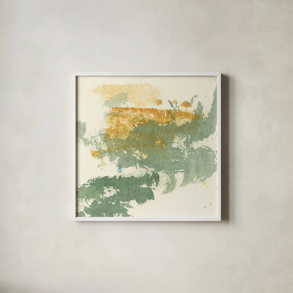 Textured Gold II by Chris Paschke. Shown in a crisp white glass frame for a clean and minimalist style. Available as an archival giclee rolled canvas, fine art paper, or poster print. SKU 37170a.