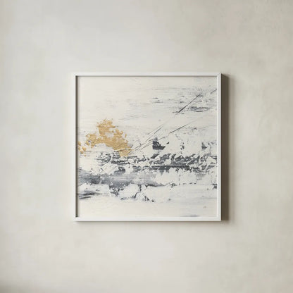 Textured Gold II by Chris Paschke. Shown in a crisp white glass frame for a clean and minimalist style. Available as an archival giclee rolled canvas, fine art paper, or poster print. SKU 92174a.