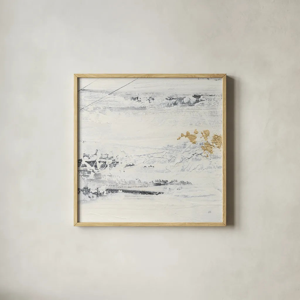 Textured Gold III by Chris Paschke. Shown in a natural wood glass frame for a timeless modern aesthetic. Available as an archival giclee rolled canvas, fine art paper, or poster print. SKU 92175a.