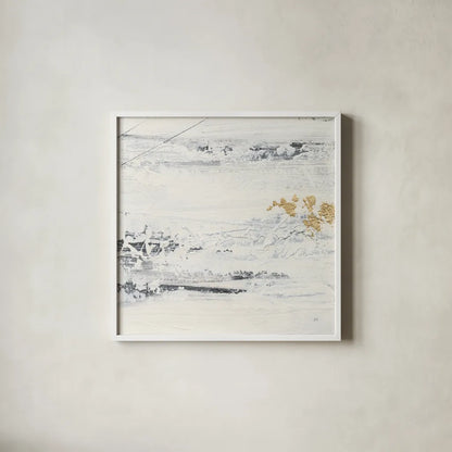 Textured Gold III by Chris Paschke. Shown in a crisp white glass frame for a clean and minimalist style. Available as an archival giclee rolled canvas, fine art paper, or poster print. SKU 92175a.