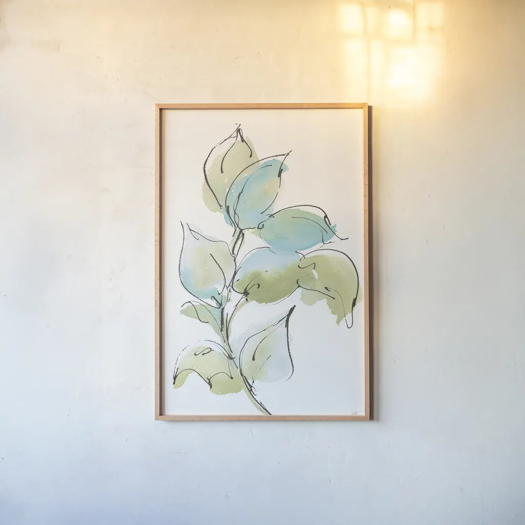 Textured Leaves I by Chris Paschke. shown as a paper print in a natural frame. Available as a archival giclee rolled canvas, fine art paper, or poster print. SKU 90857h.