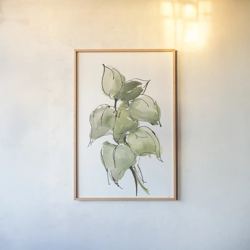 Textured Leaves III by Chris Paschke. shown as a paper print in a natural frame. Available as a archival giclee rolled canvas, fine art paper, or poster print. SKU 90859h.