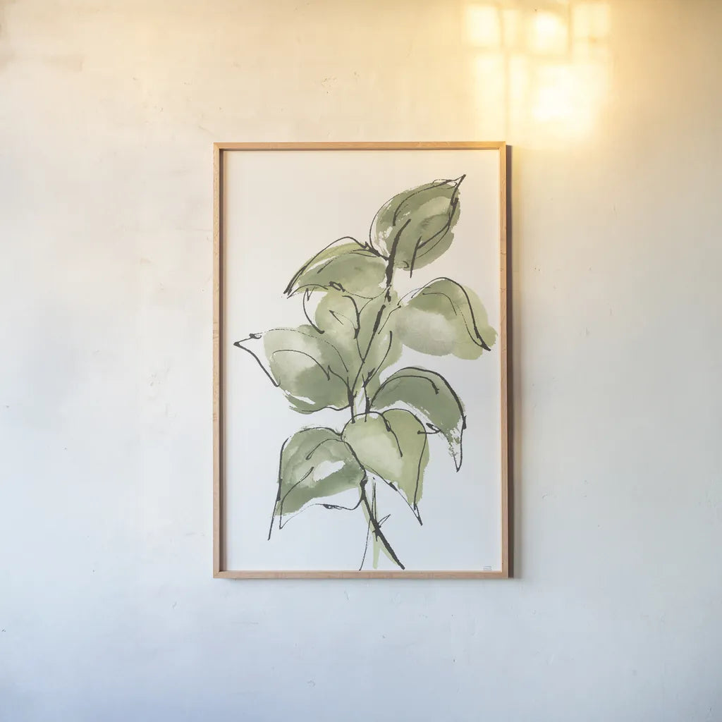 Textured Leaves IV by Chris Paschke. shown as a paper print in a natural frame. Available as a archival giclee rolled canvas, fine art paper, or poster print. SKU 90860h.