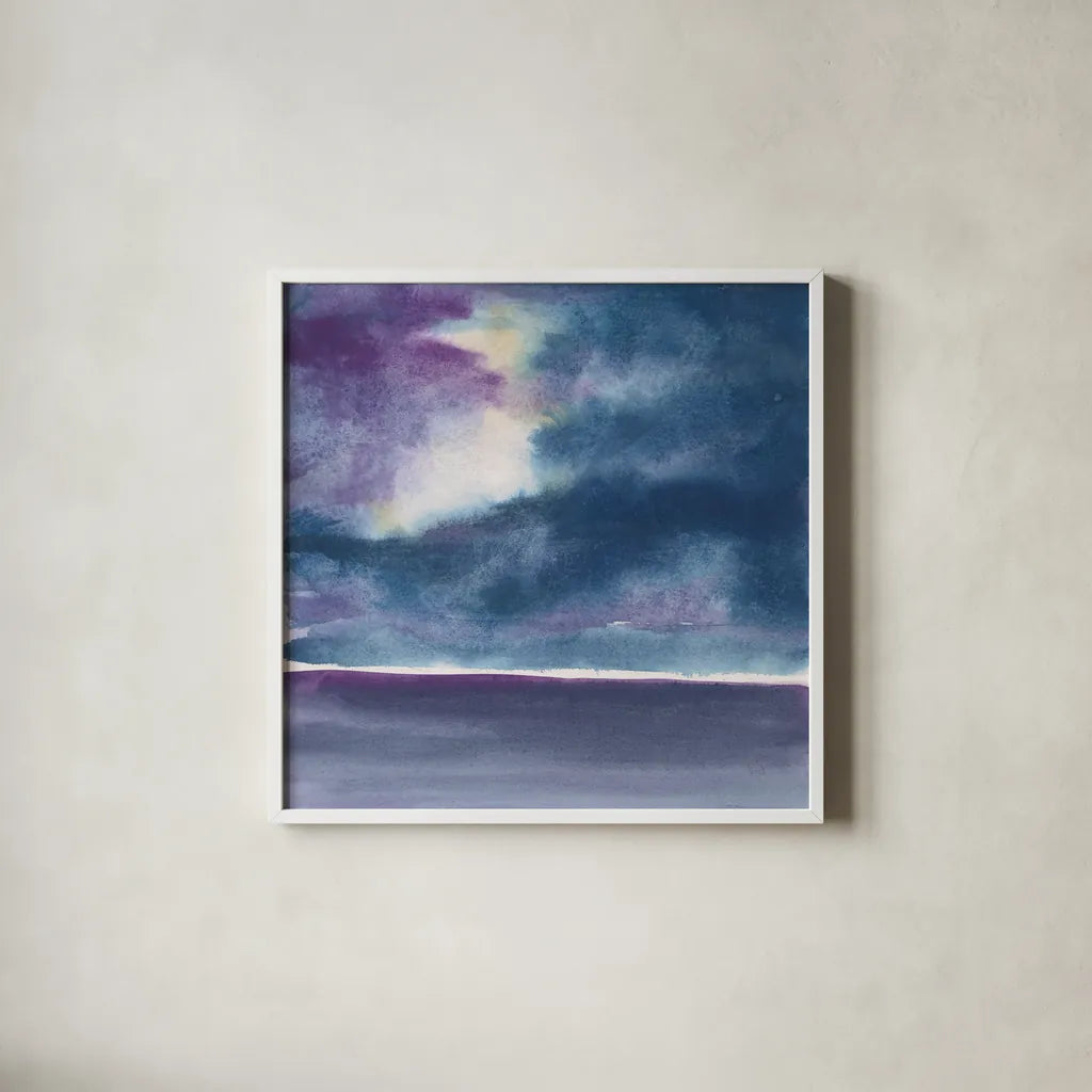 The Clouds II by Chris Paschke. Shown in a crisp white glass frame for a clean and minimalist style. Available as an archival giclee rolled canvas, fine art paper, or poster print. SKU 24075a.