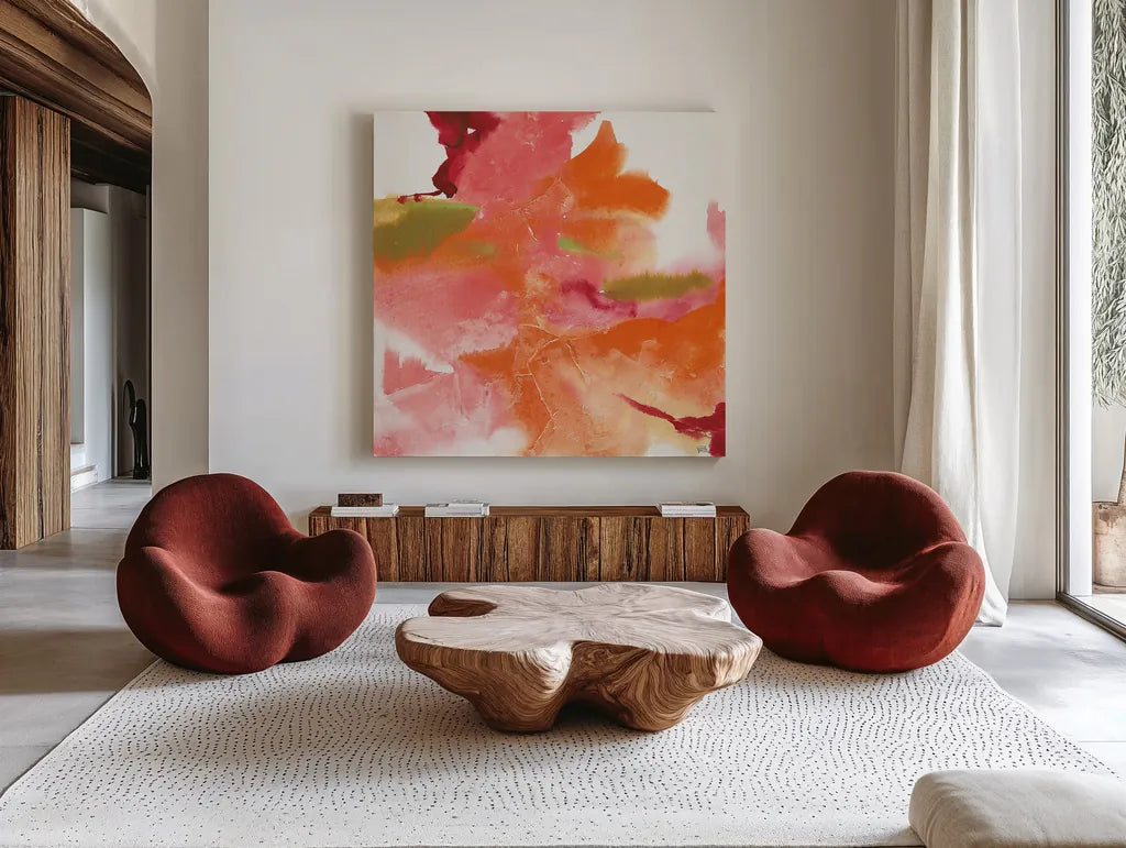 Thoughts of Spring I by Chris Paschke. Shown as extra-large giant wall art in a modern living room. Available as an archival giclee rolled canvas, fine art paper, or poster print. SKU 14865a.