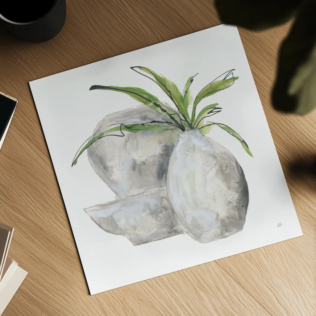 Three Vases I by Chris Paschke. Shown as a detailed flat fine art print, highlighting archival giclee quality. Available as an archival giclee rolled canvas, fine art paper, or poster print. SKU 75145a.