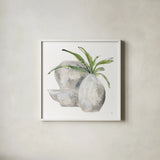 Three Vases I by Chris Paschke. Shown in a crisp white glass frame for a clean and minimalist style. Available as an archival giclee rolled canvas, fine art paper, or poster print. SKU 75145a.