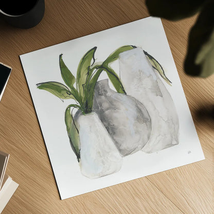 Three Vases II by Chris Paschke. Shown as a detailed flat fine art print, highlighting archival giclee quality. Available as an archival giclee rolled canvas, fine art paper, or poster print. SKU 75146a.