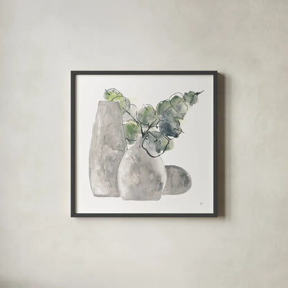 Three Vases IV by Chris Paschke. Shown in a sleek black glass frame for a contemporary gallery look. Available as an archival giclee rolled canvas, fine art paper, or poster print. SKU 75148a.