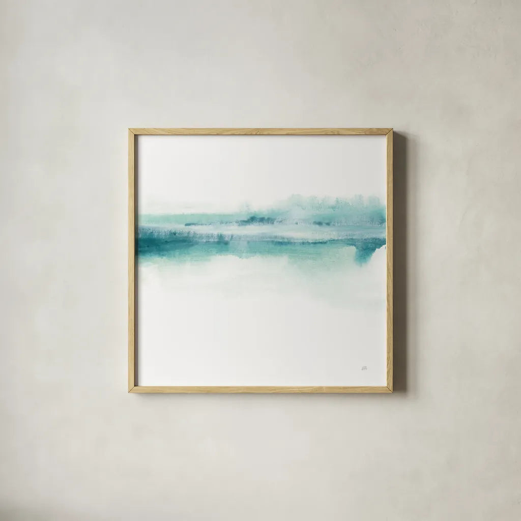 Tint Mint I by Chris Paschke. Shown in a natural wood glass frame for a timeless modern aesthetic. Available as an archival giclee rolled canvas, fine art paper, or poster print. SKU 68169a.