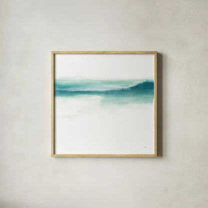 Tint Mint II by Chris Paschke. Shown in a natural wood glass frame for a timeless modern aesthetic. Available as an archival giclee rolled canvas, fine art paper, or poster print. SKU 68170a.