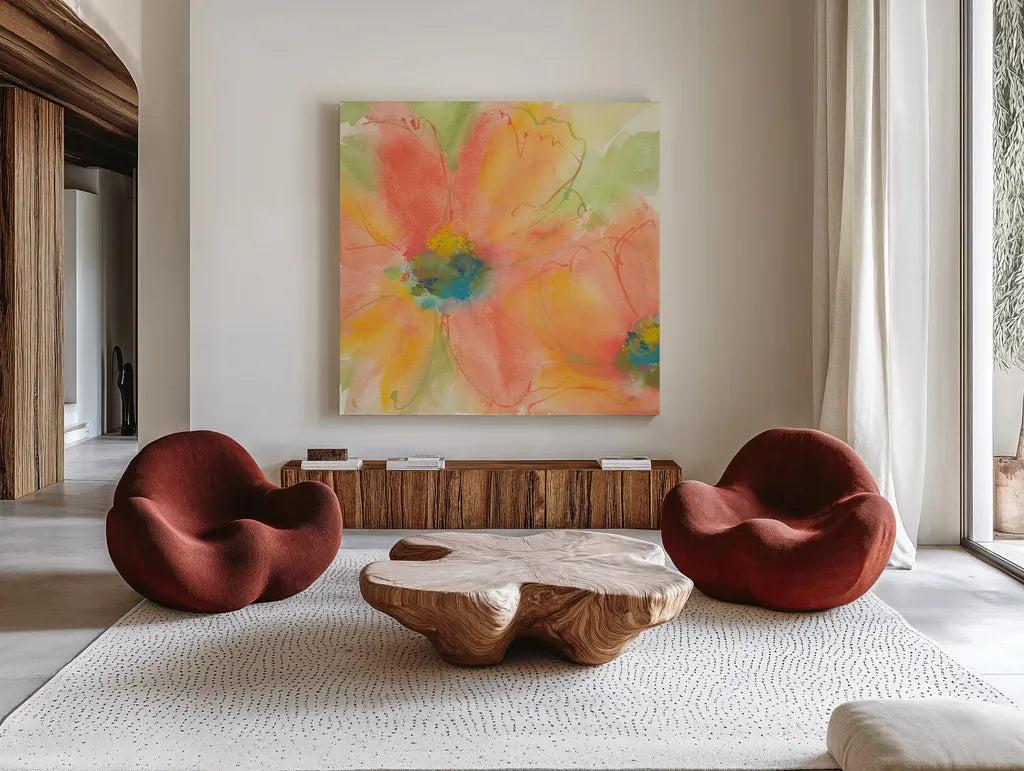 Tinted Cosmos I by Chris Paschke. Shown as extra-large giant wall art in a modern living room. Available as an archival giclee rolled canvas, fine art paper, or poster print. SKU 50255a.