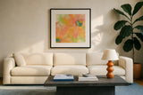 Tinted Cosmos II by Chris Paschke. Displayed in a glass frame with matte in a clean modern living room. Available as an archival giclee rolled canvas, fine art paper, or poster print. SKU 50256a.