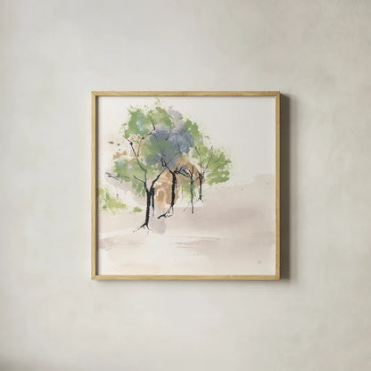 Tinted Treescape I by Chris Paschke. Shown in a natural wood glass frame for a timeless modern aesthetic. Available as an archival giclee rolled canvas, fine art paper, or poster print. SKU 89505a.